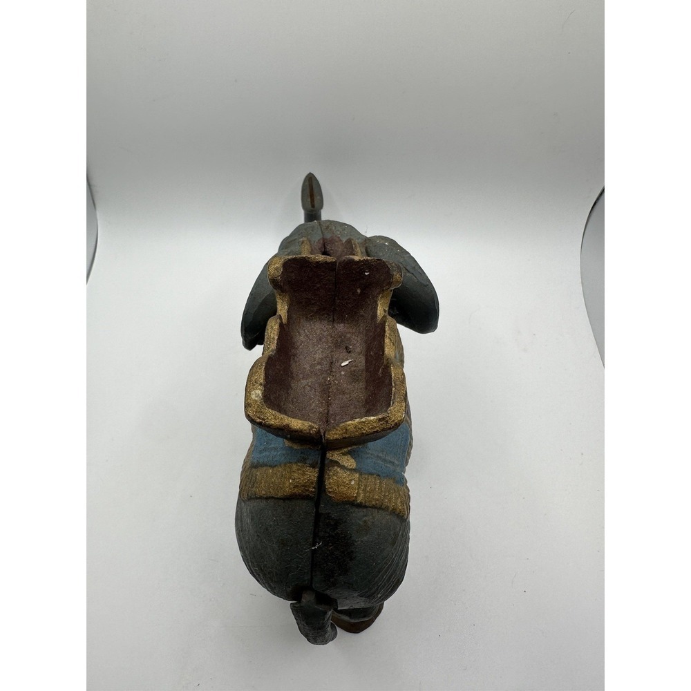 Vintage Cast Iron Hand Painted Gray Elephant Mechanical Coin Bank - Picture 5 of 12